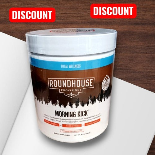 Roundhouse Provisions Morning Kick Strawberry Lemonade – Daily Greens Superfood Powder with Probiotics, Collagen & Ashwagandha, 30 Servings